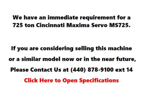 2012 725 ton Cincinnati 179 oz. Injection Molding Machine