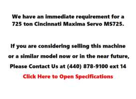 2012 725 ton Cincinnati 179 oz. Injection Molding Machine